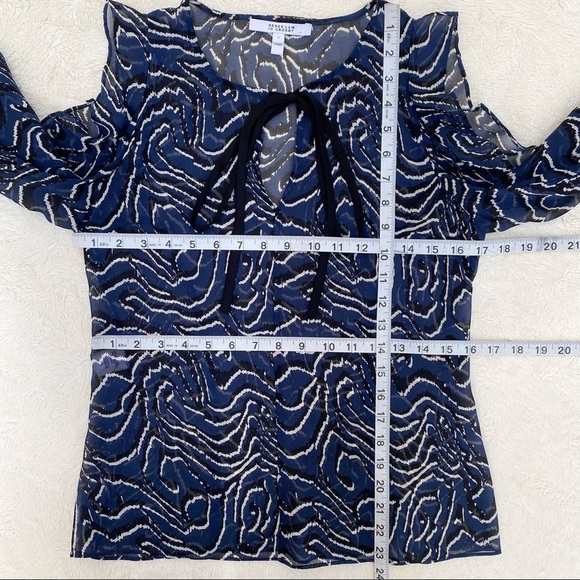 10 Crosby Derek Lam ruffled open shoulder belle sleeve sheer silk blouse blue 2 - Picture 7 of 12
